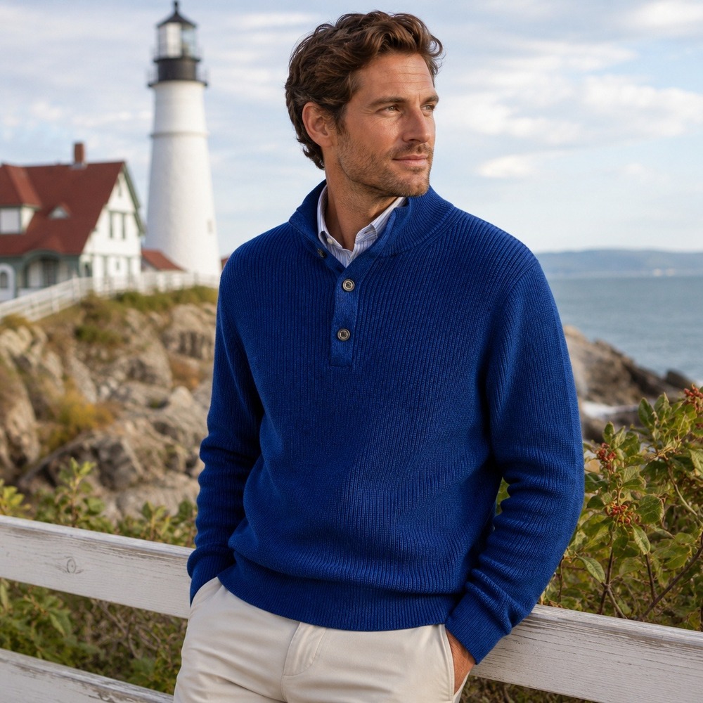 Vineyard Vines‎ Mens Oysterman Sweater Sz L Blue Merino Wool Quiet Luxury Preppy